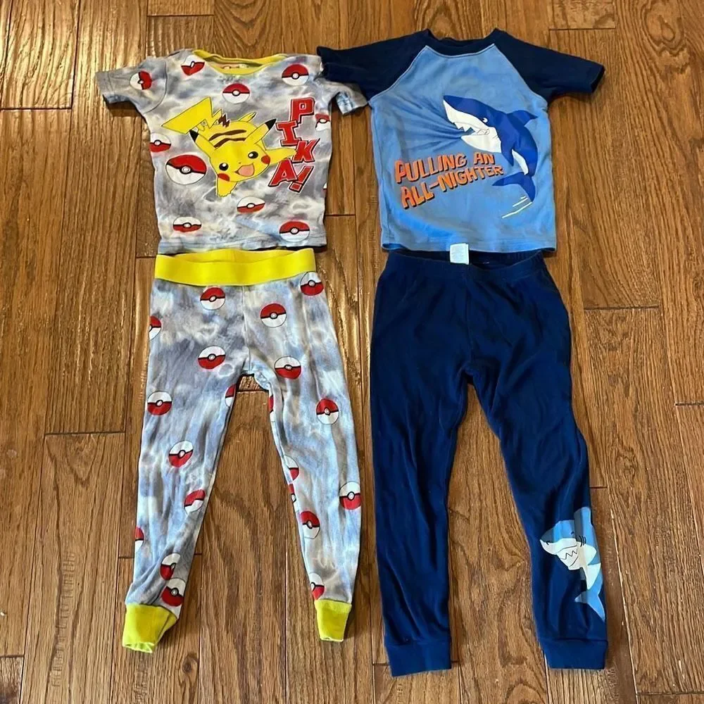 Boys 4t short sleeve pajama set bundle Pokémon sharks